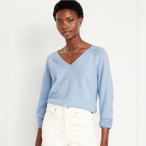 Old Navy Sweater Pullover Women S Small Blue V-Neck Knit Long Sleeve Cotton
